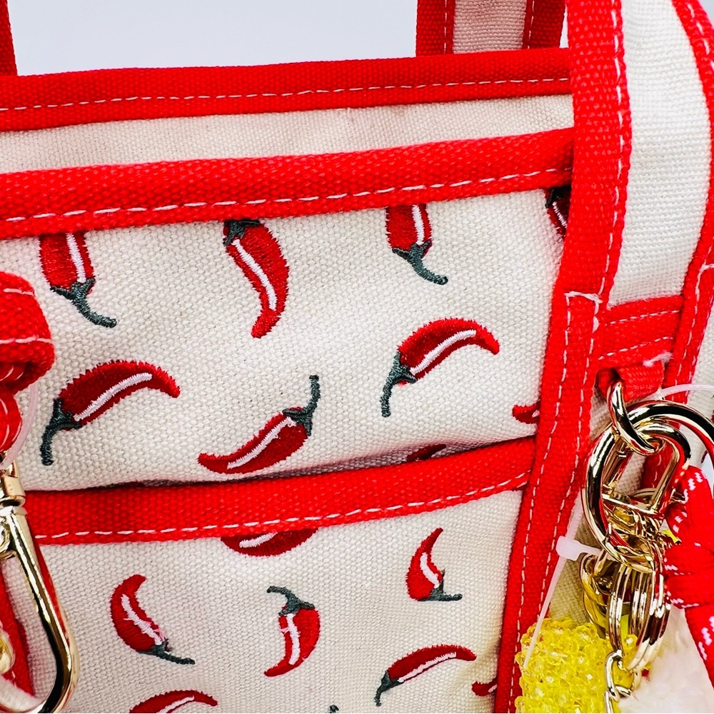 Viral Madden Girl Chili Pepper Canvas Mini Tote Crossbody Bag Charms & Keychain - Picture 9 of 13